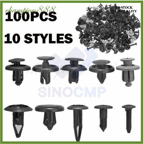 100pcs Fits Auto Plastic Fastener Clips Trunk Screw Rivets Set Car Bumper Fender