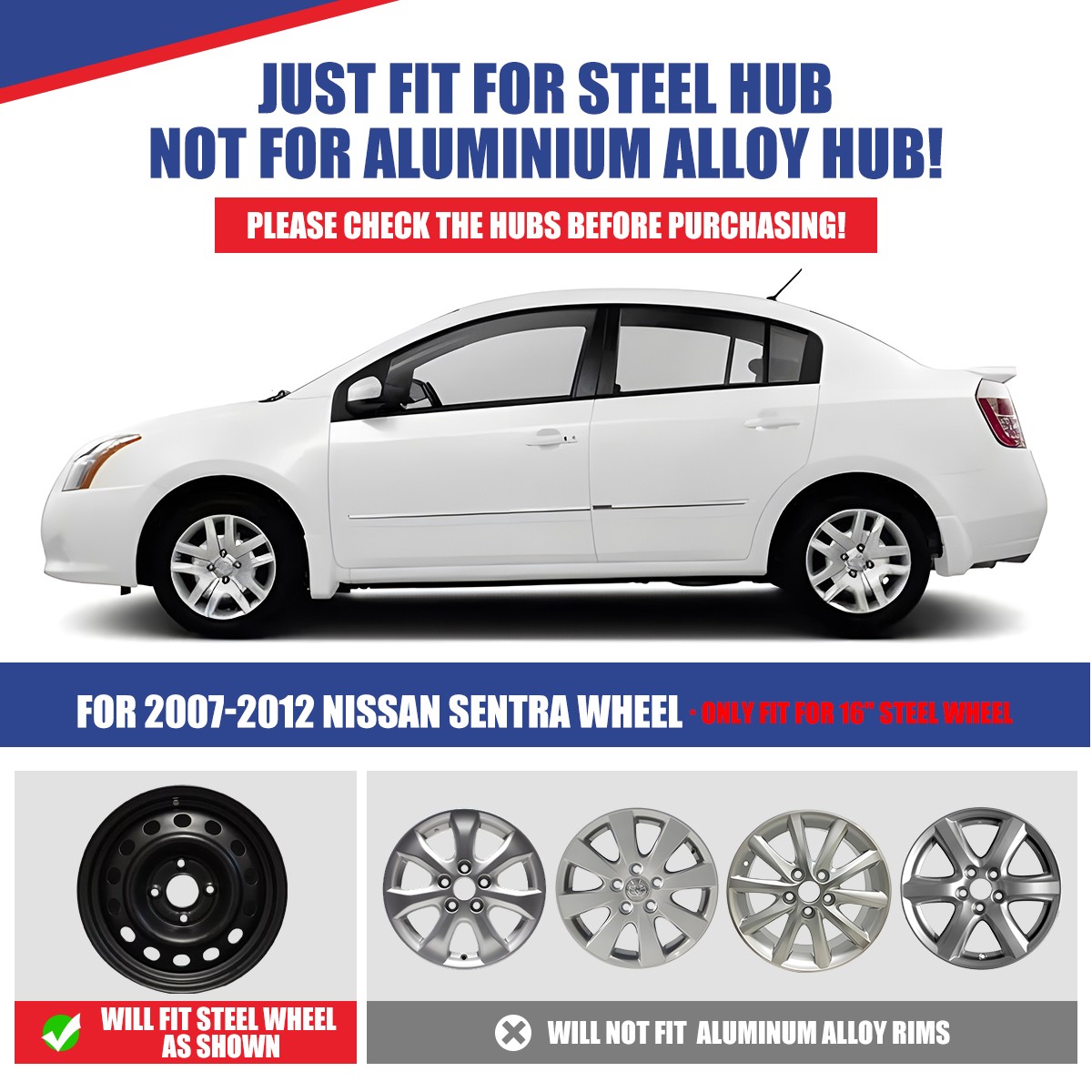 16″ Set of 4 Bolt-On Hubcaps For 2007-2012 Nissan Sentra R16 Wheel Covers Chrome