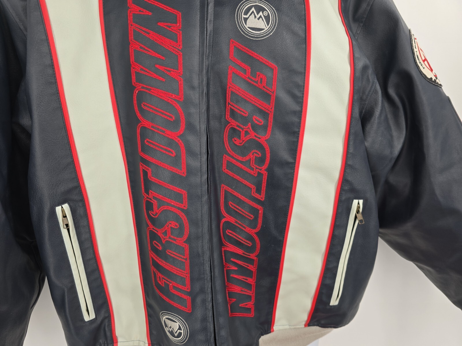 First Down Mens Leather Motorcycle Jacket Racing High Performance Gear Size XL