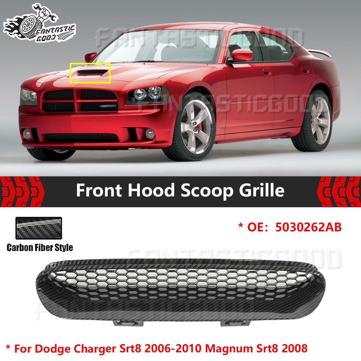 For Dodge Charger Srt8 2006-10 Magnum Srt8 2008 Front Hood Scoop Grille Carbon