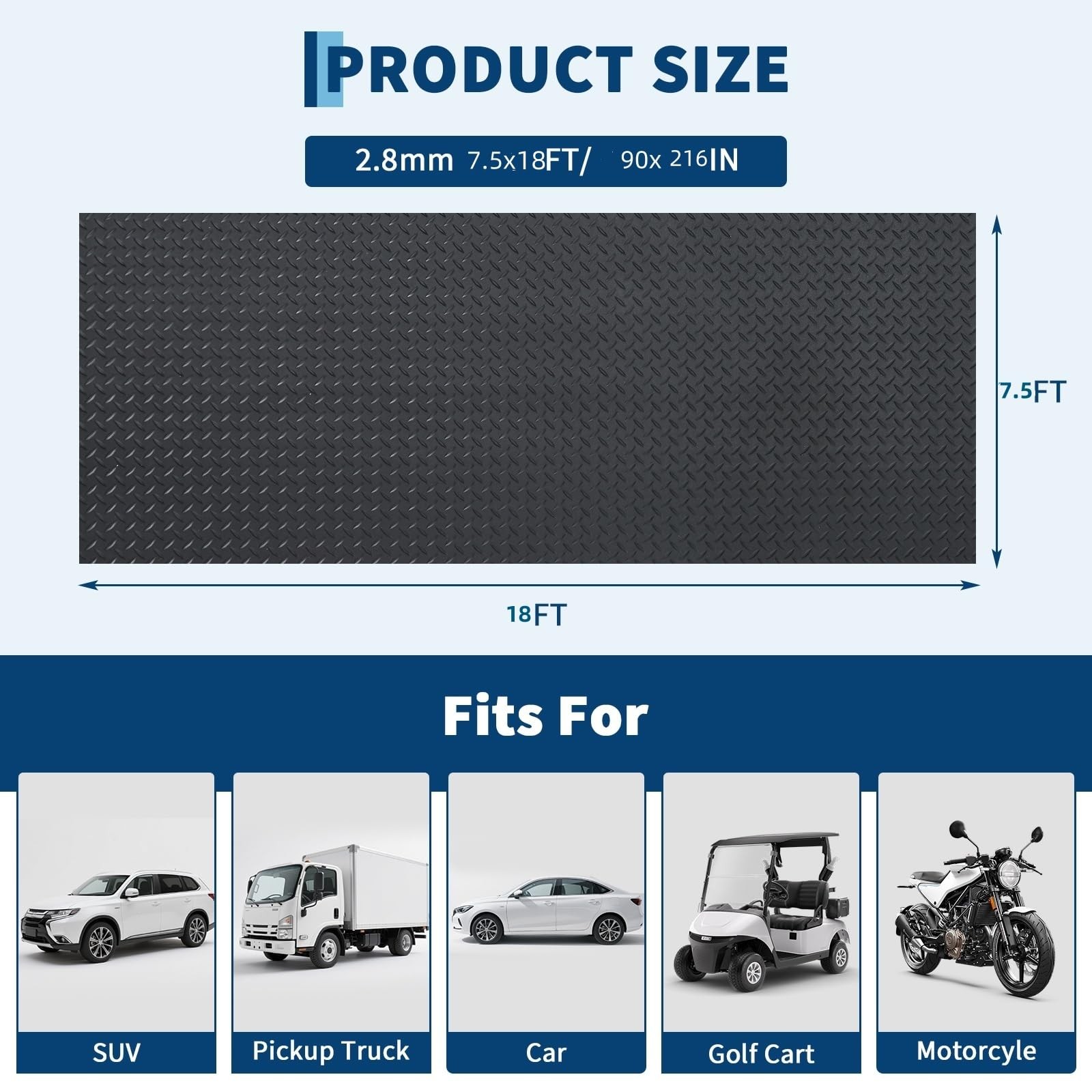 2.8mm Diamond Plate Rubber PVC Garage Floor Mat Roll 18/20/22ft