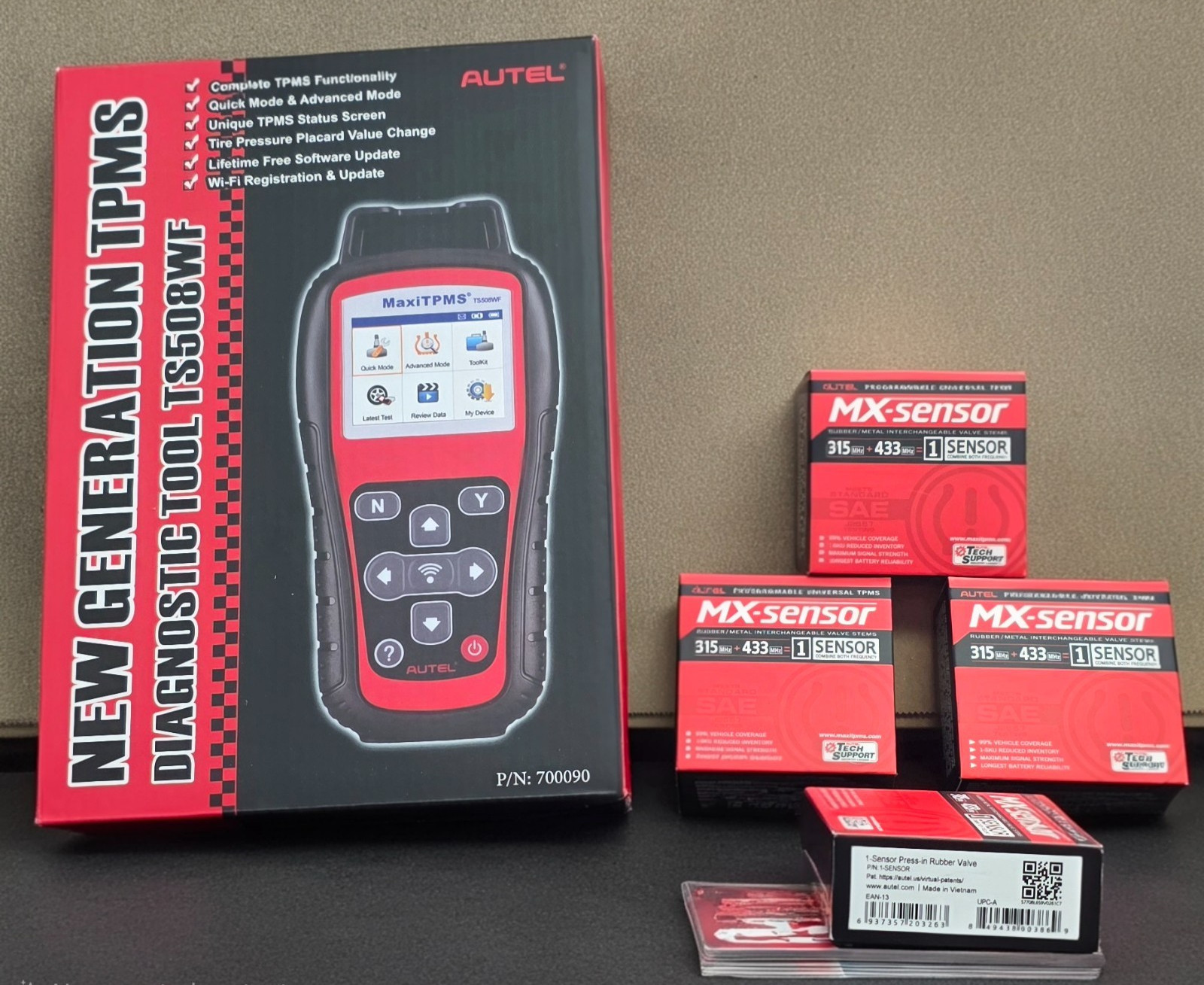 NEW Autel TS508WF Diagnositc TPMS Programmer and 4 METAL Stem MX-ONE Sensors