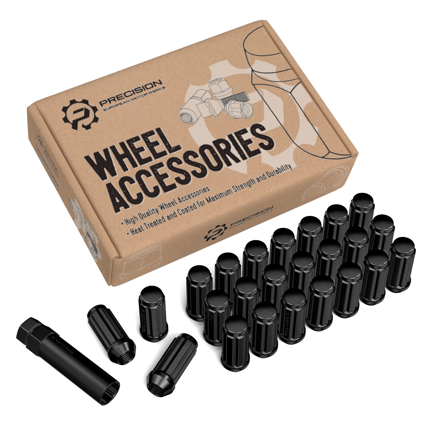 24pc Black Spline Lug Nuts | 14×2 Threads | for Ford Expedition F150 Navigator