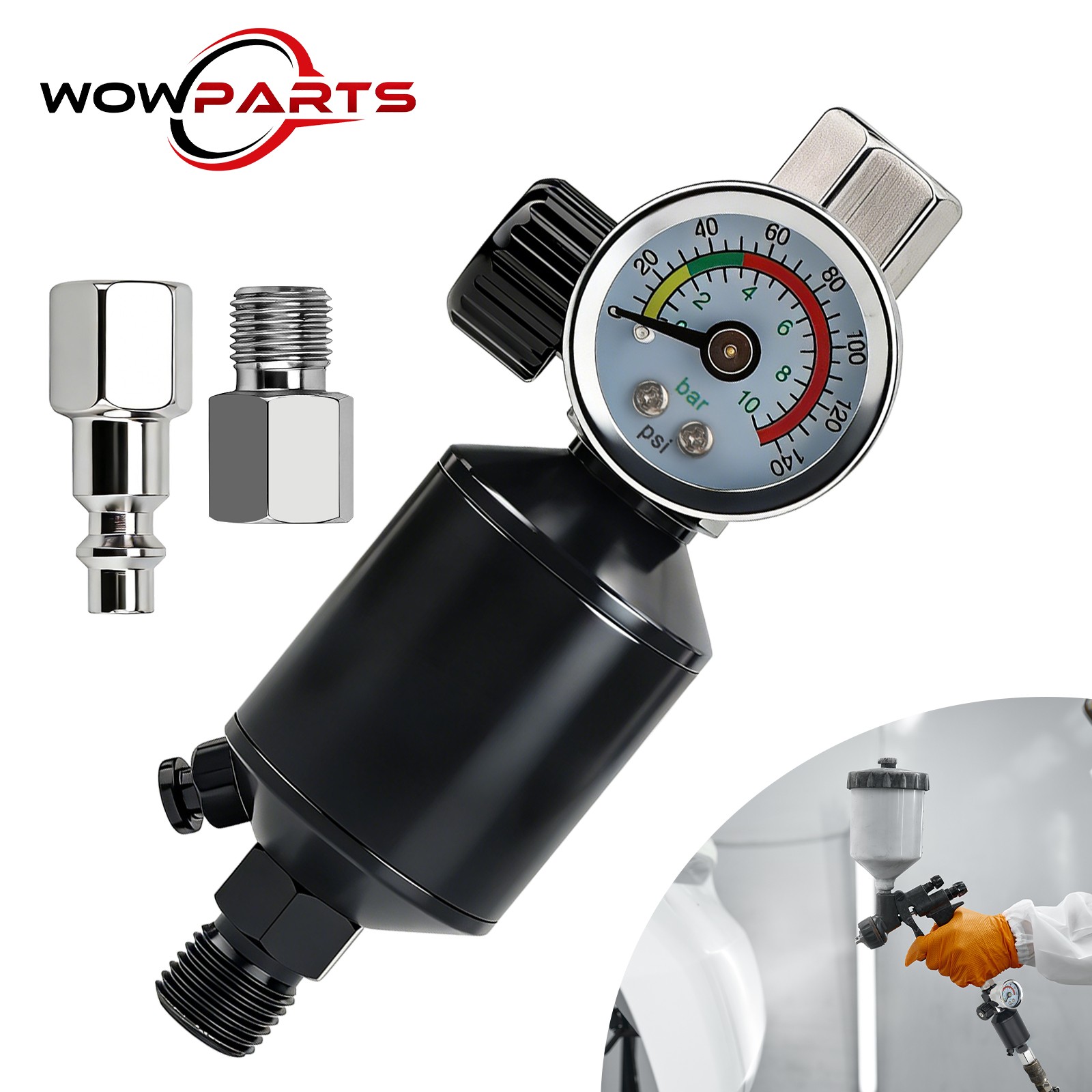 1/4″ NPT Air Pressure Regulator Water Oil Separator Filter Gauge for Spray Gun