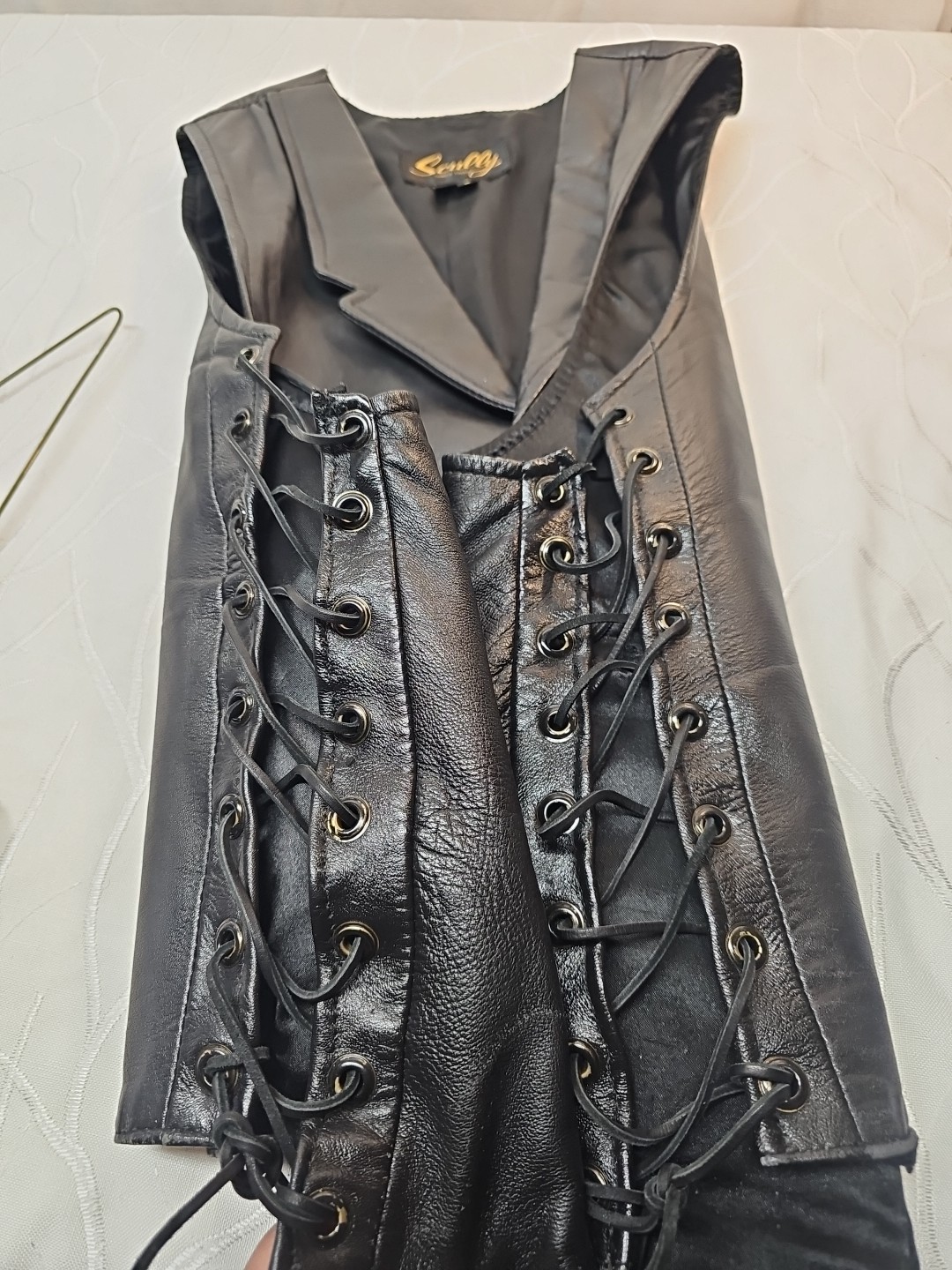 Scully Since 1906 black leather motorcycle side laces button-snap Closure Sz L”