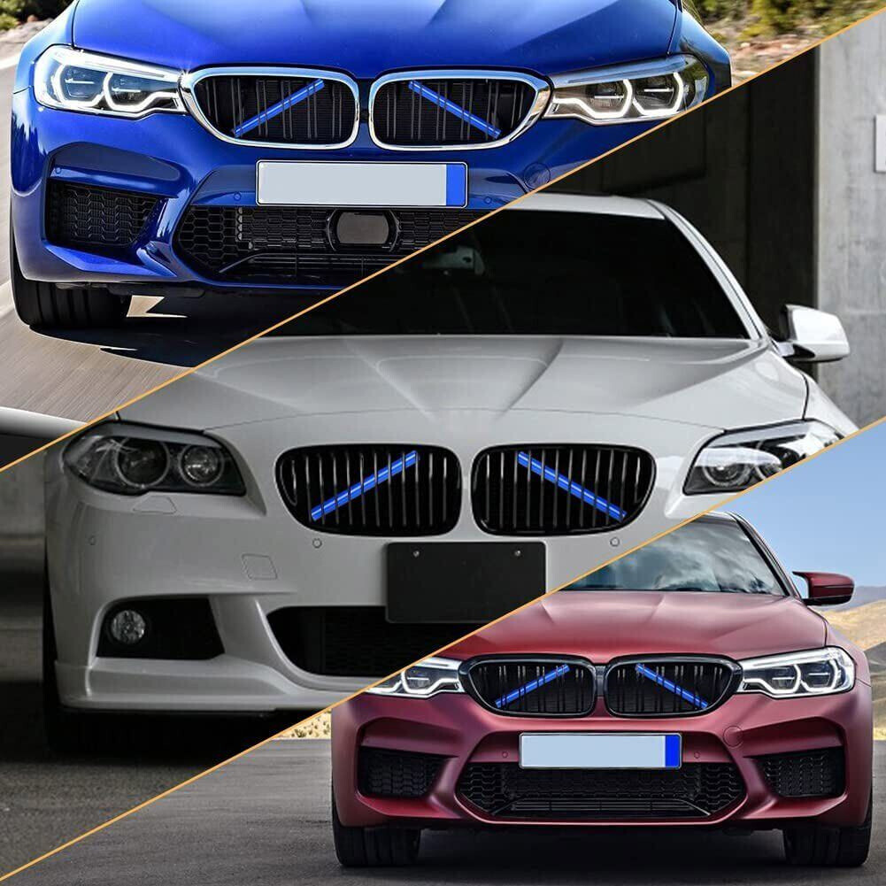 Blue Exterior Front Grille Insert Stripes Decor Trim For BMW 2 5 7 X1 X2 Series