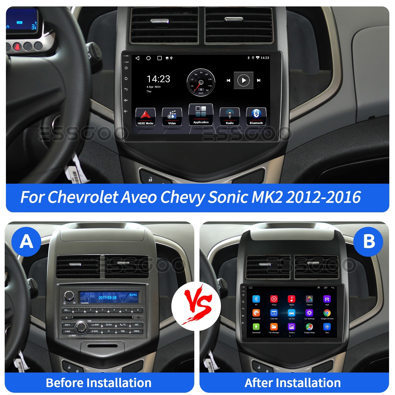 9″ For Chevrolet sonic Aveo 2011-2016 Car Stereo Radio GPS CarPlay 4+64GB Camera