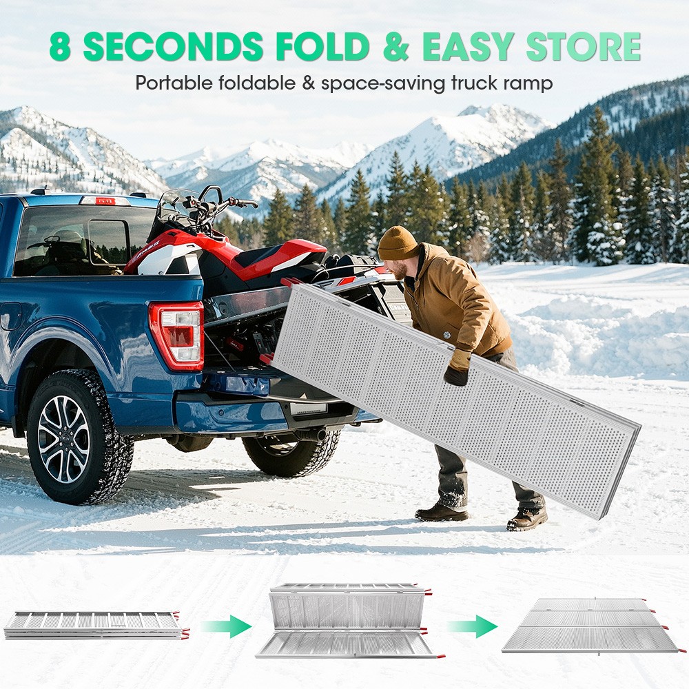 3-fold Aluminum Loading Ramp 77L*54″ W Loading Ramp 1600LB Sturdy Anti-Slip Ramp