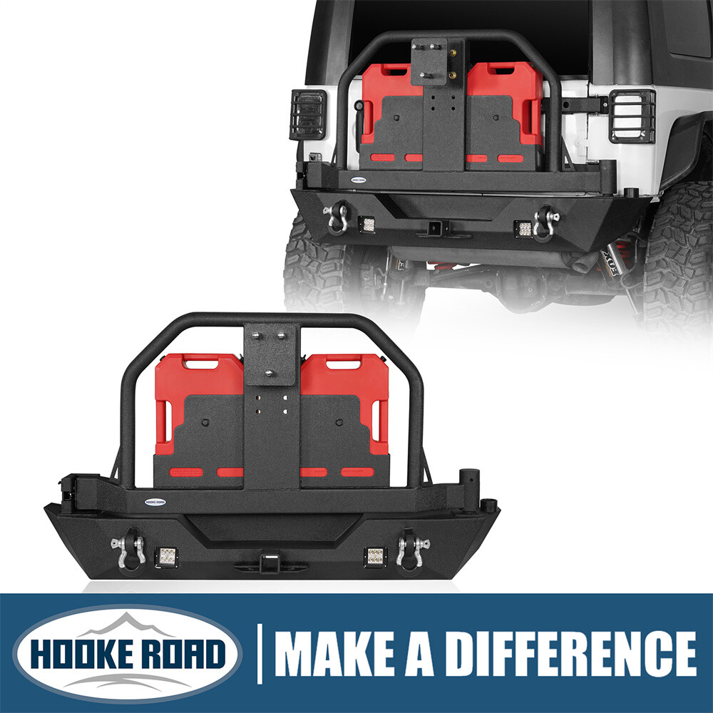 Hooke Road Fit 07-18 Jeep Wrangler JK Rear Bumper w/ Tire Carrier Light Tow Hook
