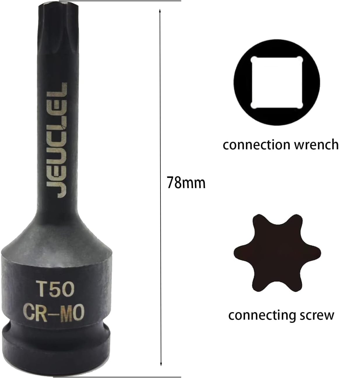 T50 Torx Star 6 Point Impact Bit Socket, 1/2-Inch Square Drive 3-Inch