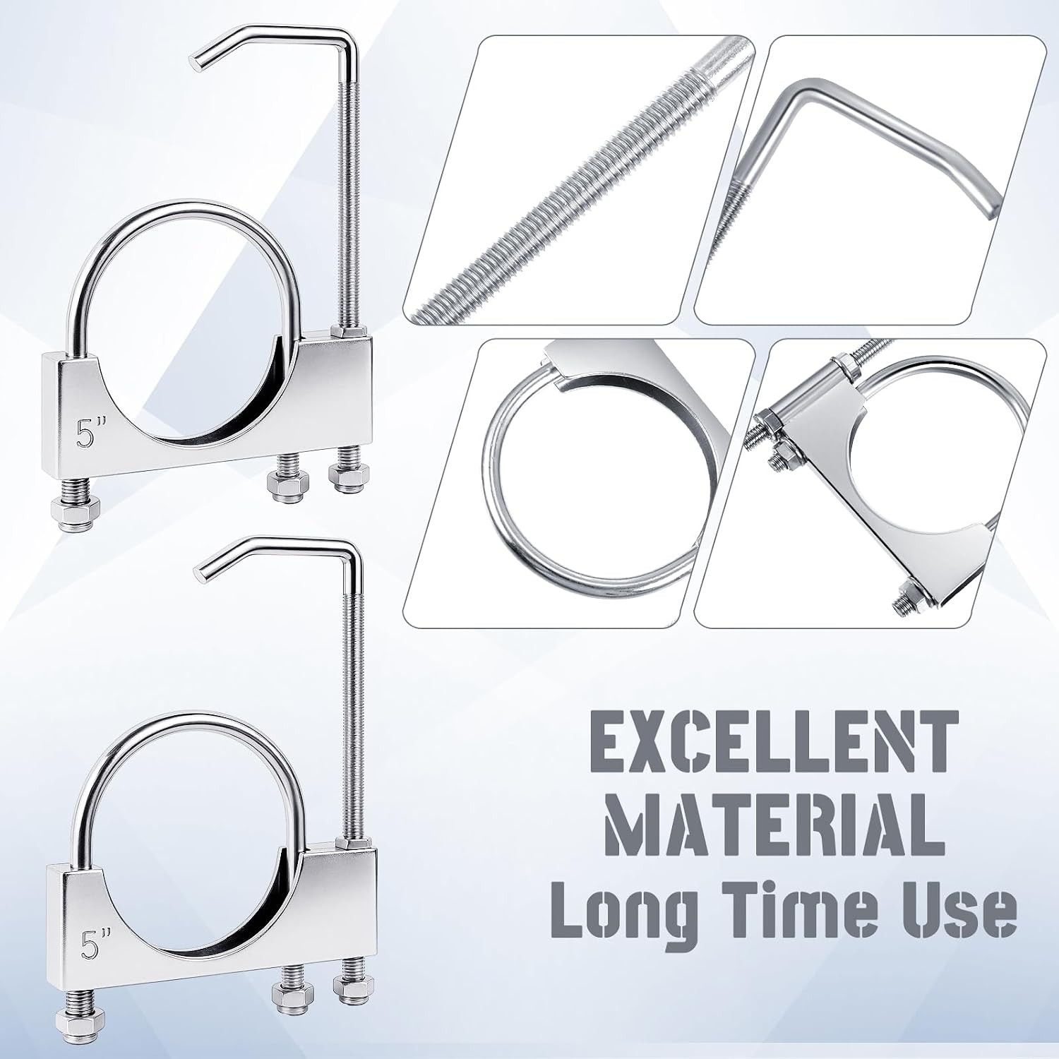 Datanly 2 Pcs 5 Inch Universal Exhaust Clamp with Hanger, Made 5 Inch, Silver