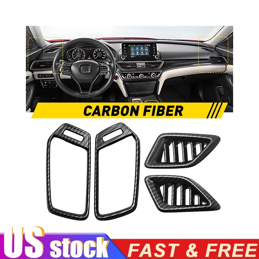 4PCS For Honda Accord 2018-2022 Carbon Fiber Black Air Outlet Vent Cover Trim