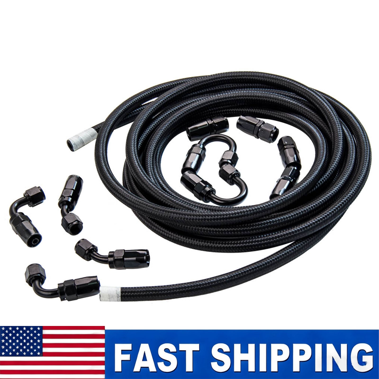 -6AN AN-6 AN6 Fitting 11MM Steel Nylon Braided Fuel Oil Hose Line 5 Metre Kit