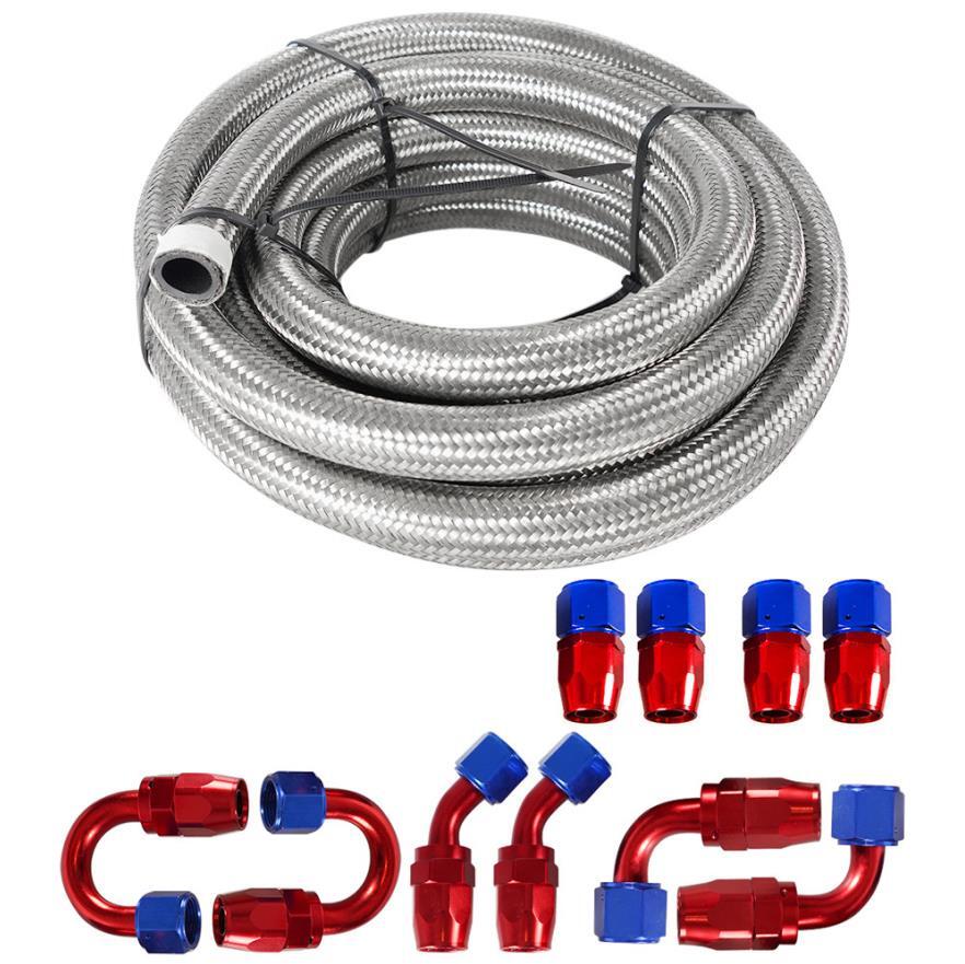 8AN 10FT Braided Stainless Steel Nylon Oil Fuel Line Hose w/ Swivel Fitting Kit