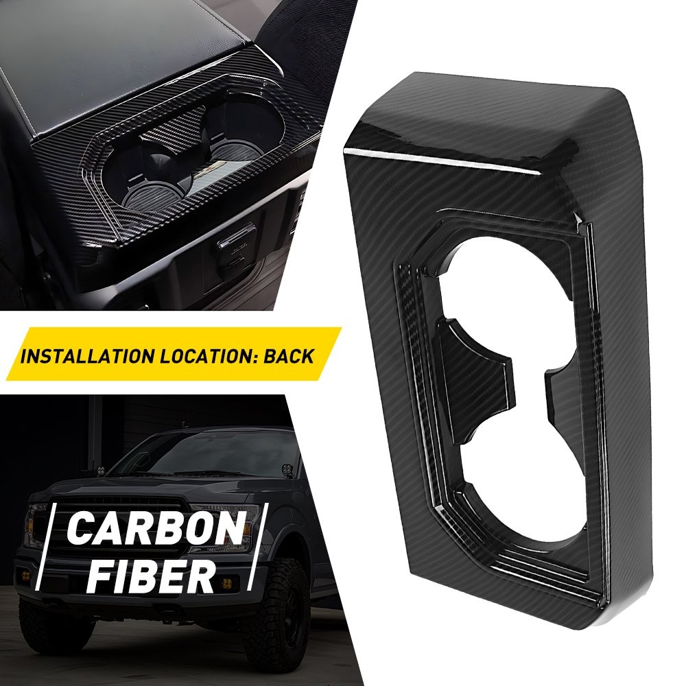 1X Rear Water Cup Holder Panel Frame Cover Fit Ford F-150 2015-2020 Carbon Fiber