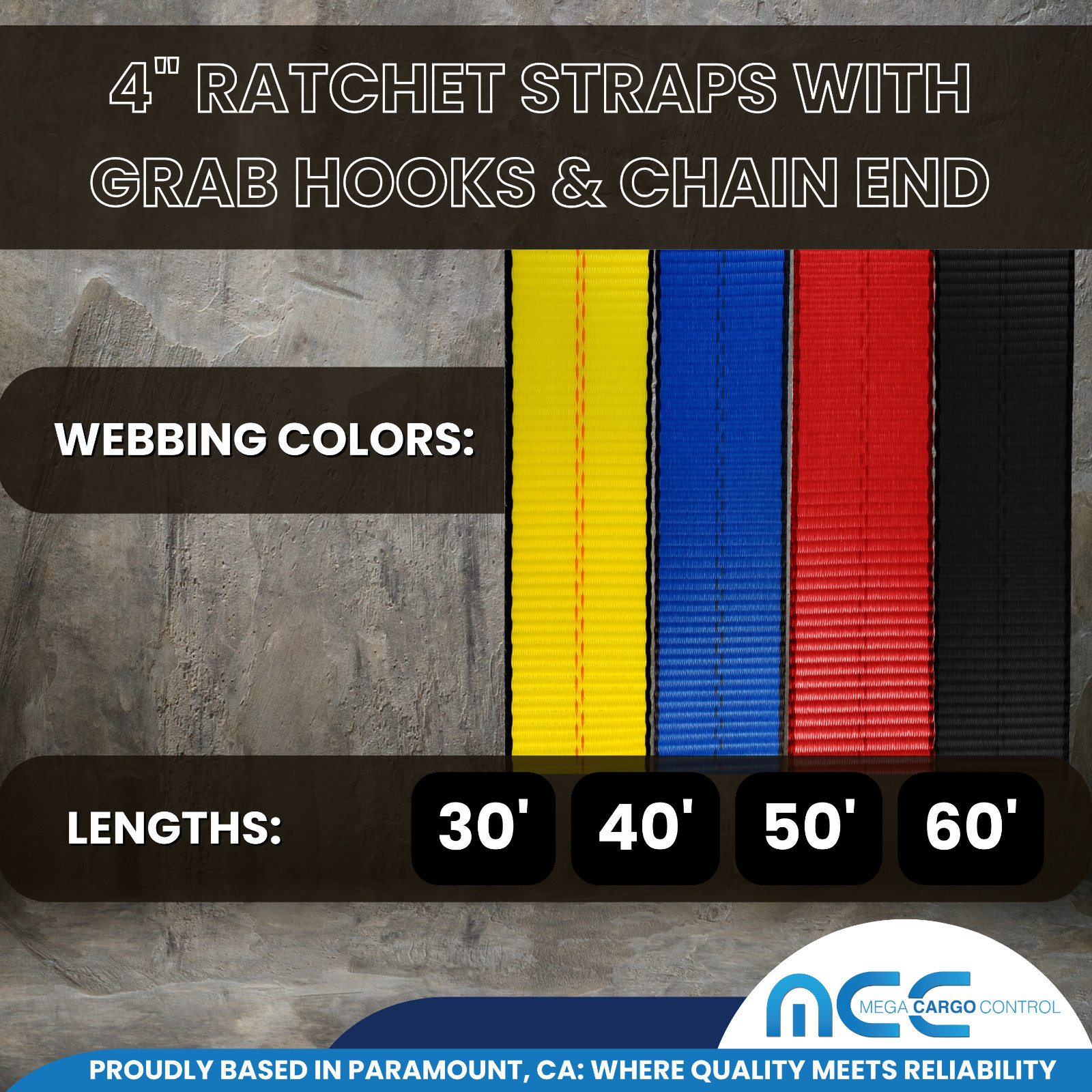 2 Pack USA 4″ x30′ Ratchet Strap W/Chain Extension Flatbed Truck Tie Down Yellow