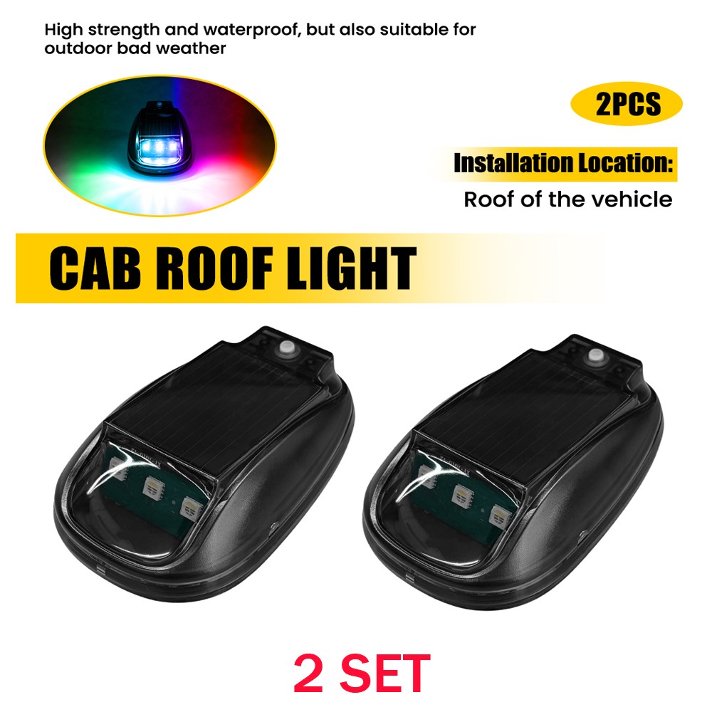 RGB Solar Powered Cab Lights LED Roof Lights 4X For RVs Trailers Pickup w/Remote