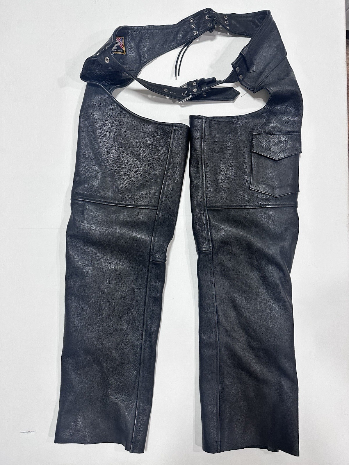 Unisex Vintage Black Leather Motorcycle Chaps Size Medium Made in Pakistan