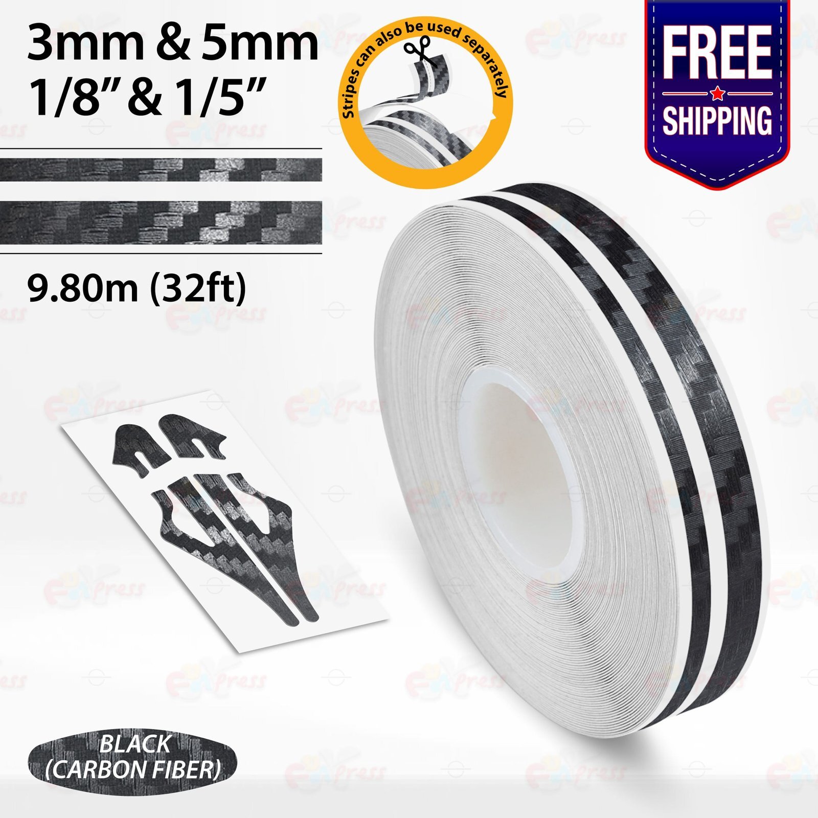 CARBON FIBER BLACK 1/8″ & 1/5″ Vinyl Pinstriping Stripe Double Line Sticker