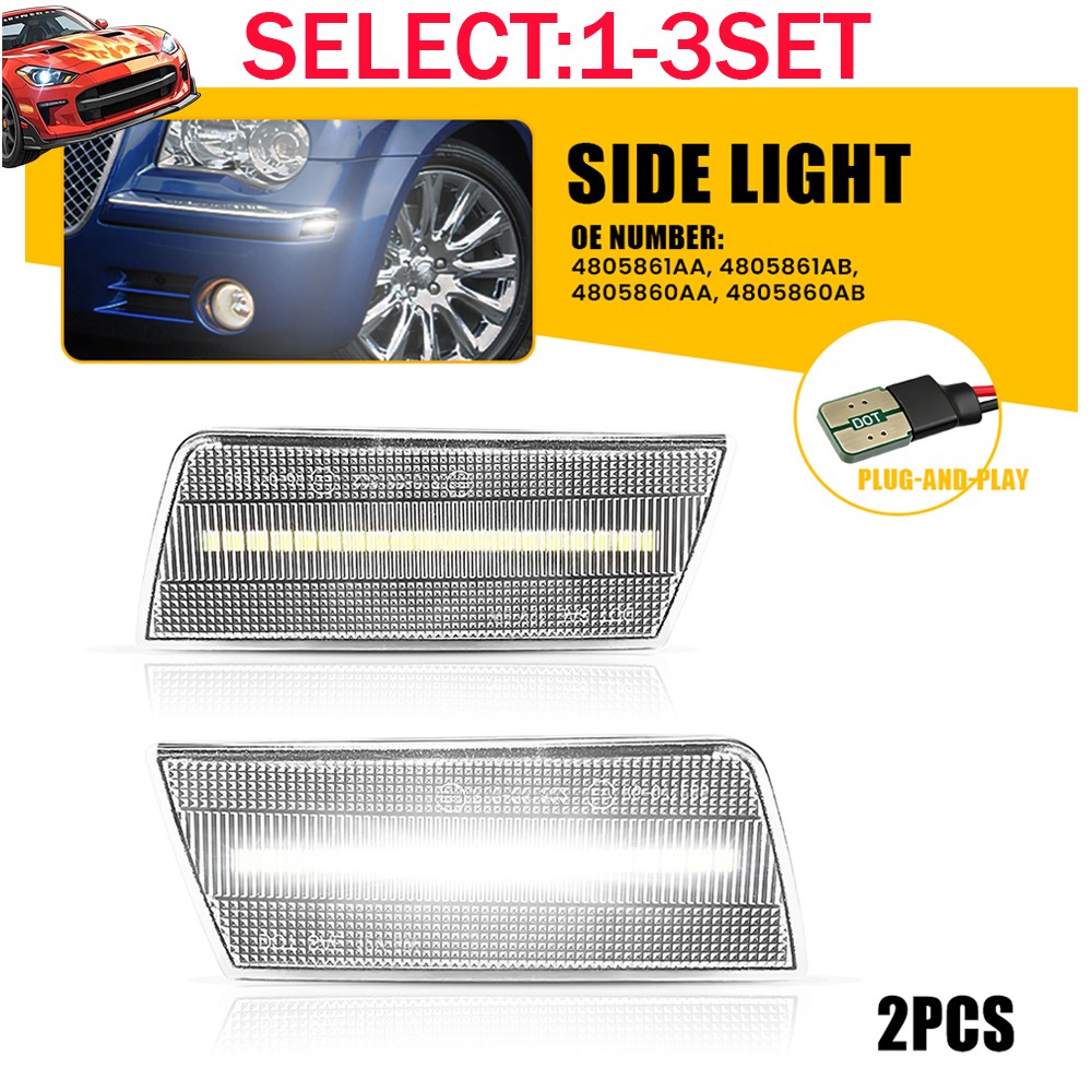 2-6X Clear White LED Side Marker Lights For 2005-09 2010 Chrysler 300 Front IP67