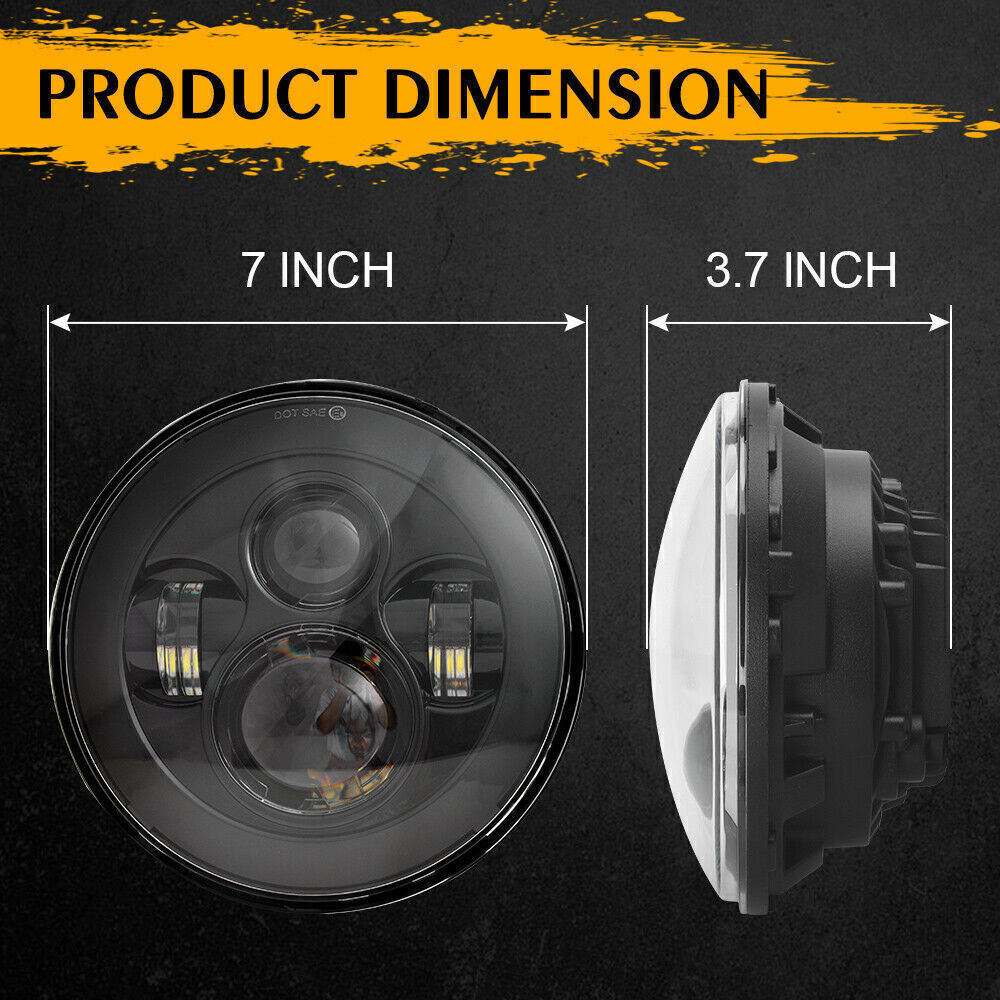 For VW Beetle 1967-1979 Black 7″ Inch Round LED Headlights High Low Beam White