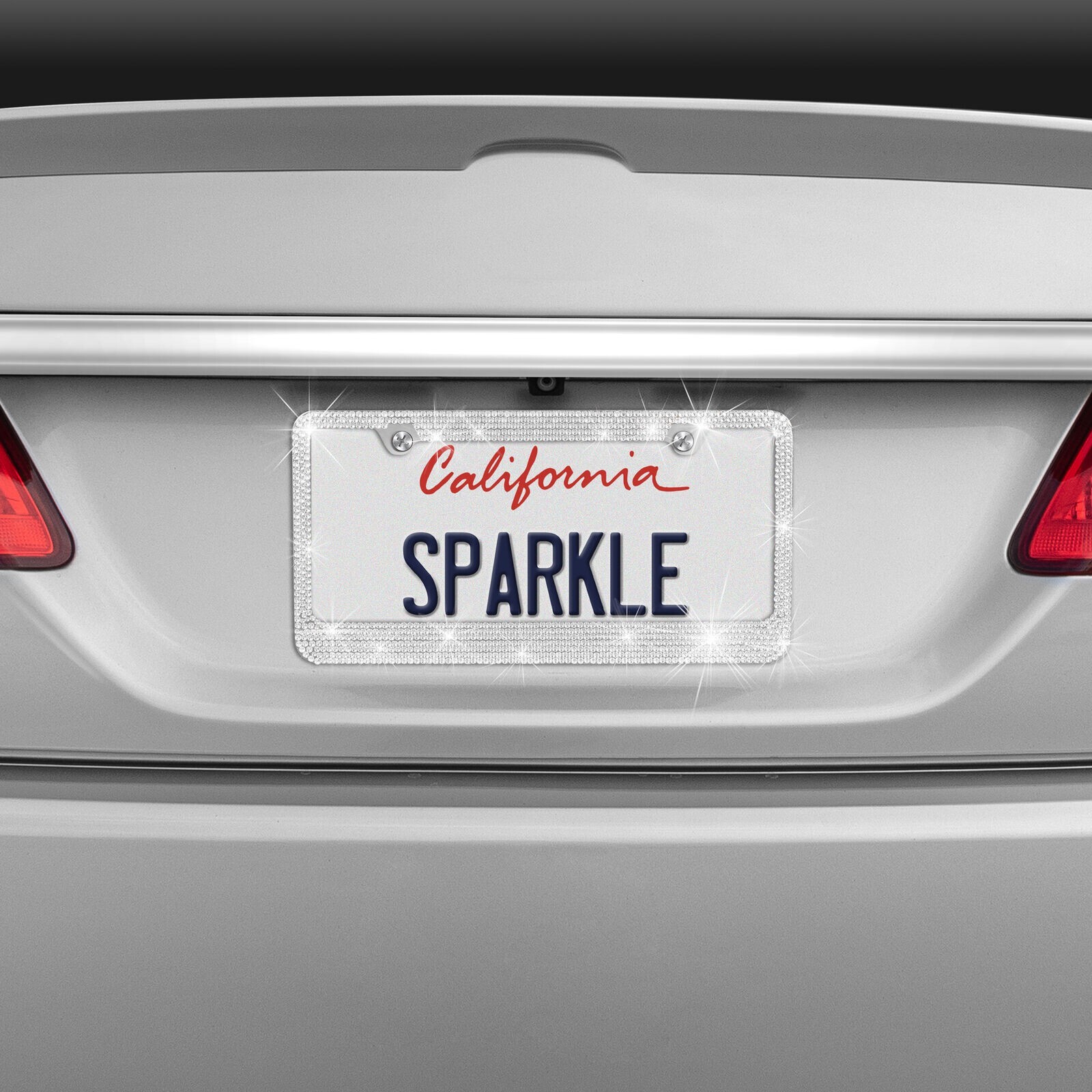 Heavy Duty Rust-Proof Silver Crystal Rhinestone Bling License Plate Frame