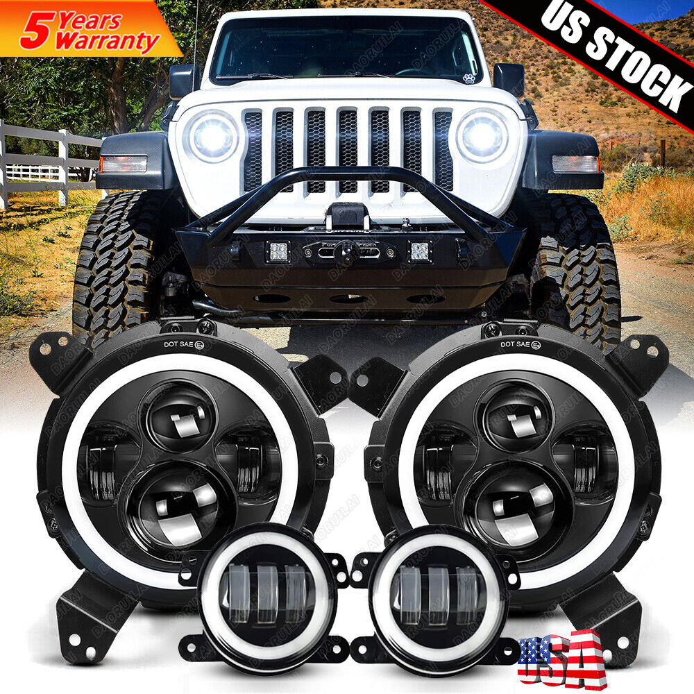 For Jeep Wrangler JL JLU Gladiator 2018-2023 9″ Combo Led Headlights Halo Ring