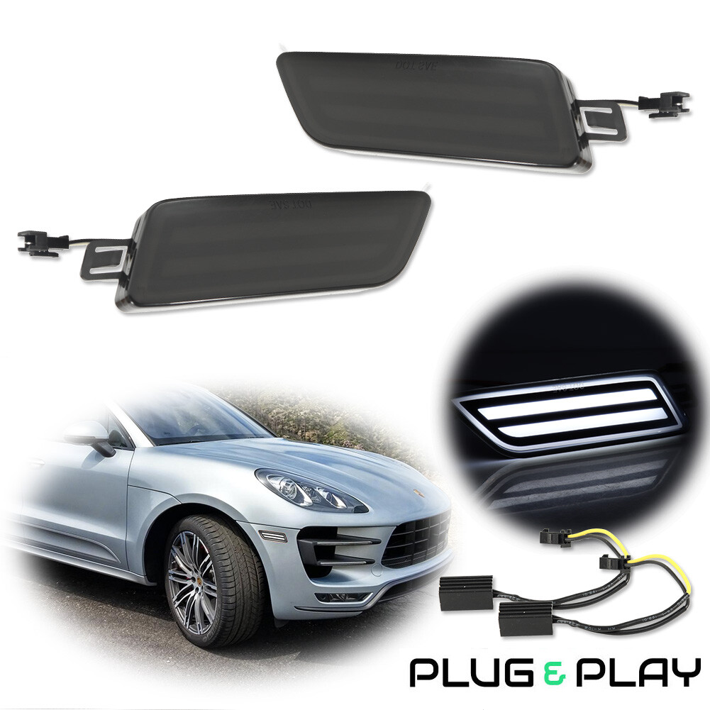 For Porsche Macan 2014-2024 Front Bumper White LED Side Marker Light Smoked Lens