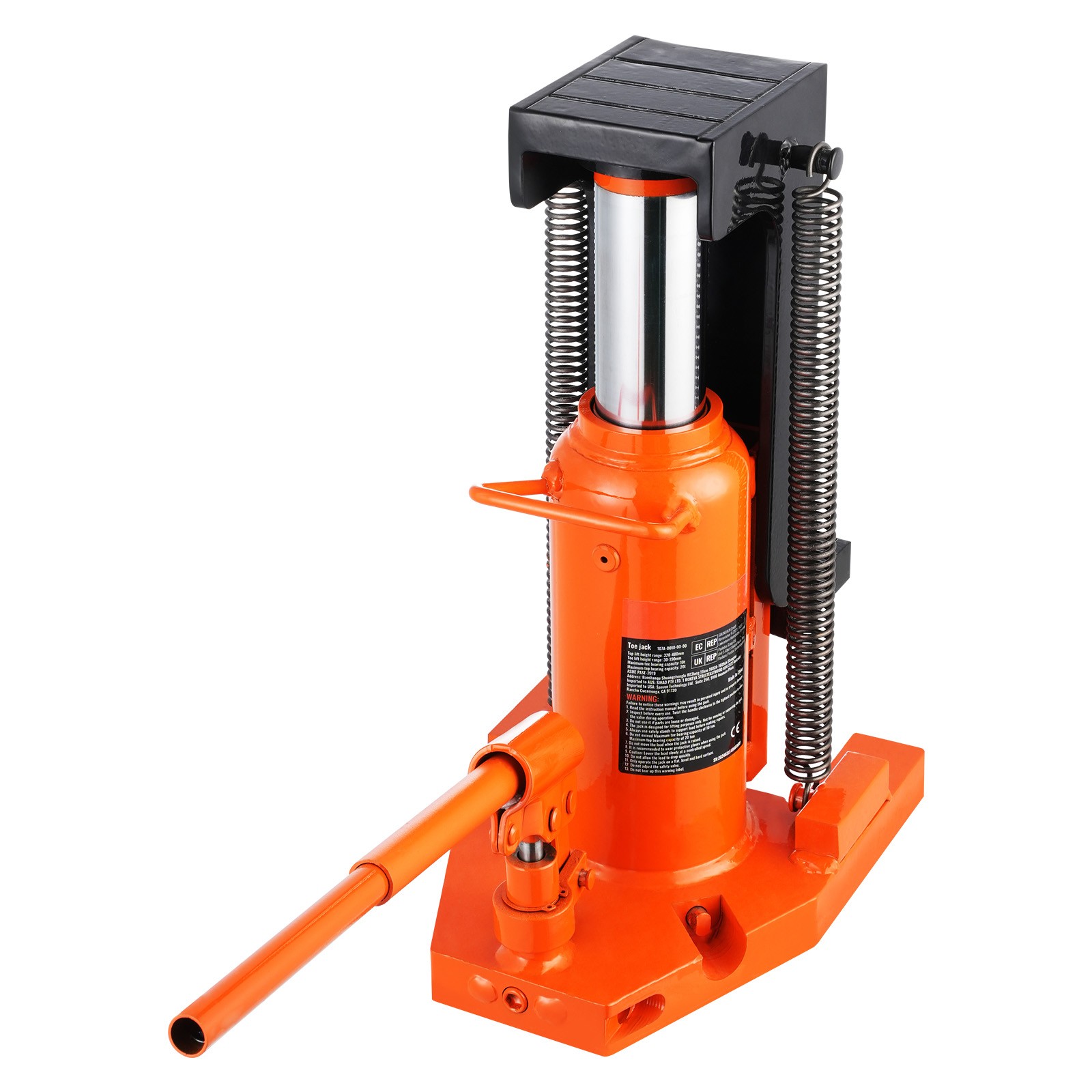 VEVOR Hydraulic Machine Toe Jack Lift Lifting Capacity 10 Ton Toe 20 Ton Top