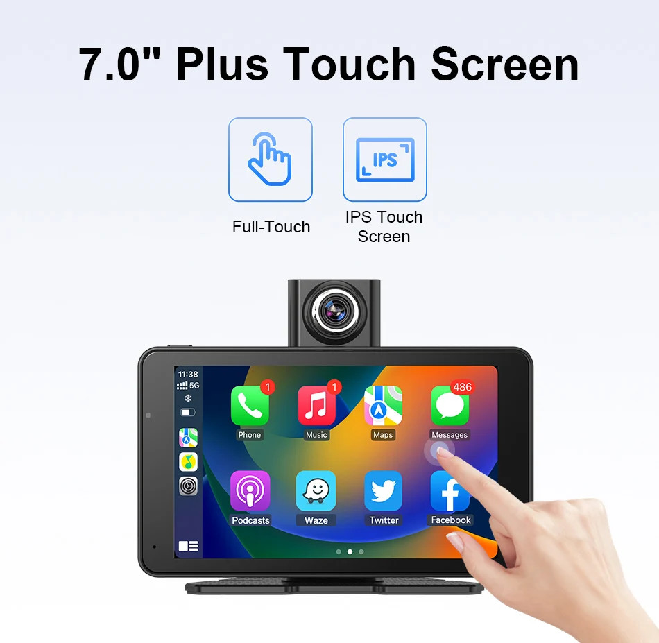 7″ Dash Cam 2.5K DVR Rearview Camera Wireless Carplay&Android GPS Navigation
