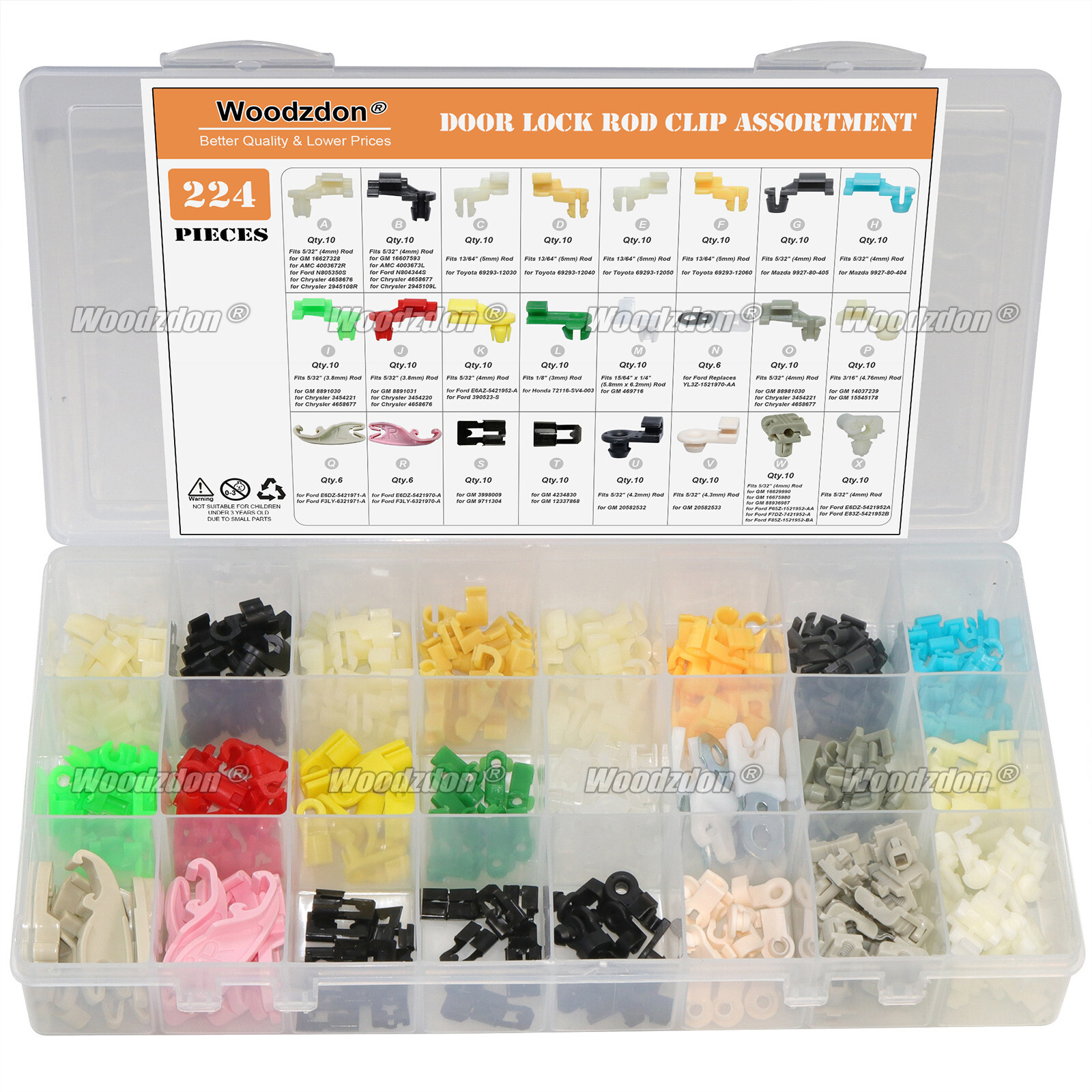 224pc Door Lock Rod Clip Assortment Tailgate Handle for GM for Ford for Chrysler