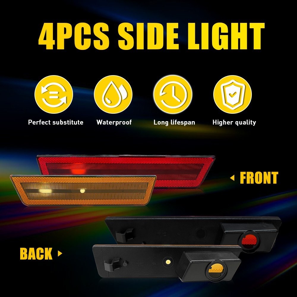 2/3Set Smoke Side Marker Light for 08-14 Dodge Challenger Front Amber Rear Red