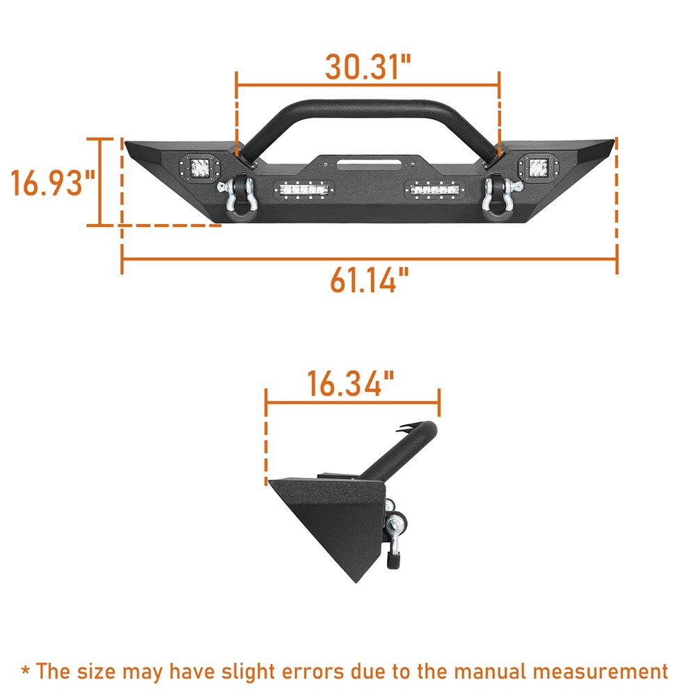 Fit Jeep Wrangler JK/JKU 2007-2018 Replaced Steel Front/Rear Bumper w/Led Lights