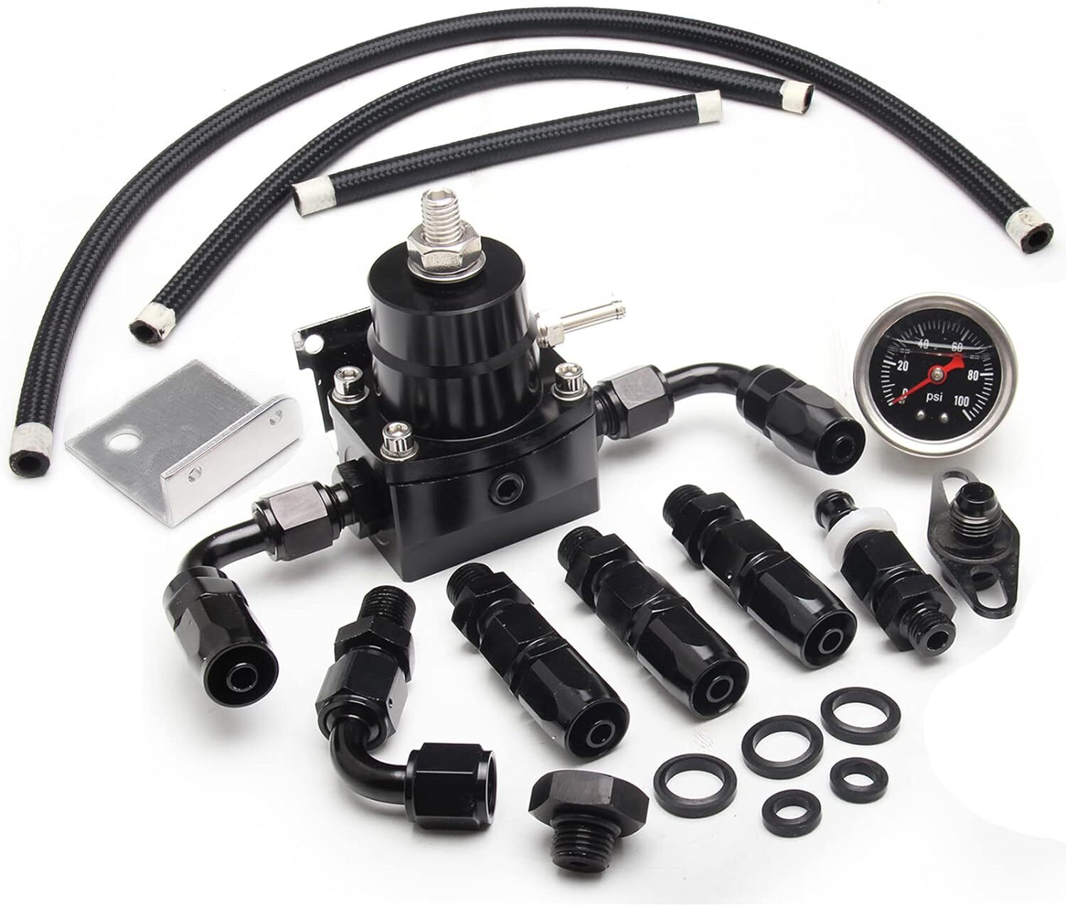 EFI Fuel Pressure Regulator Kit 0-100psi +Gauge 6AN Fuel Line Fitting Adjustable