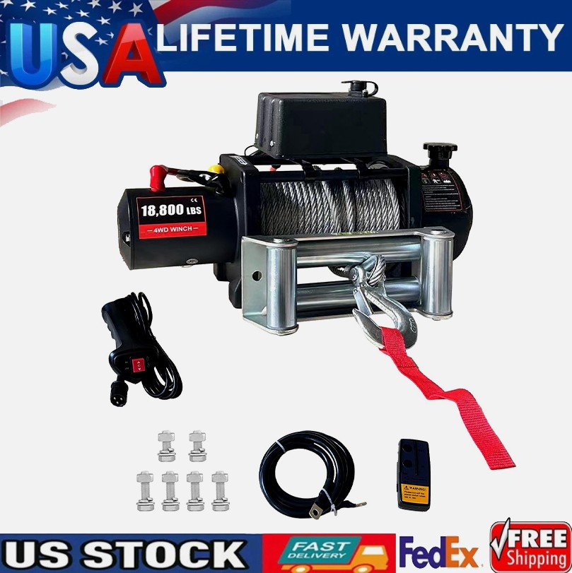 18800LBS Electric Winch 12V 78FT Steel Cable Truck Trailer Towing Off-Road ATV