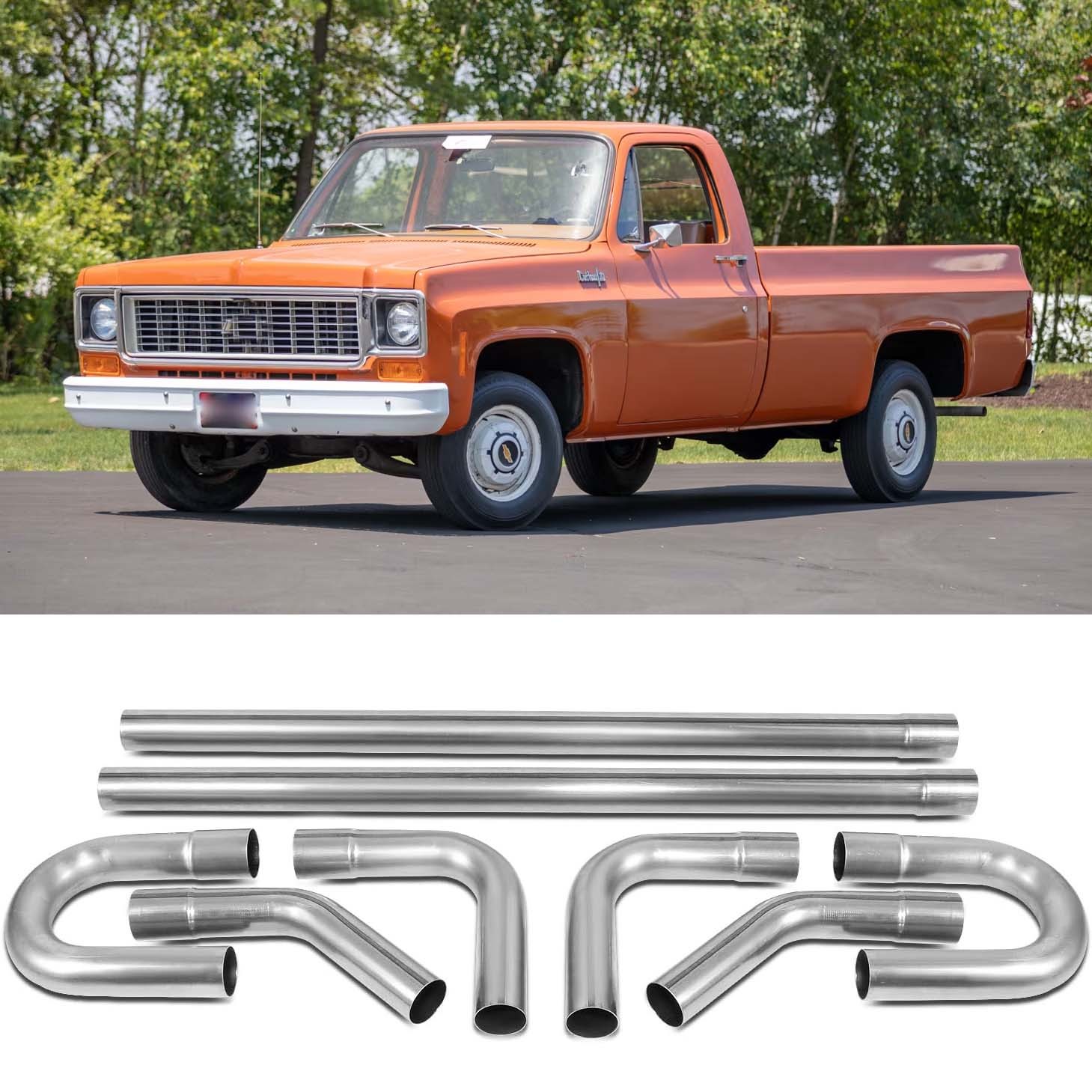 For Chevy C10 2.5″ Stainless Steel Straight Bend Mandrel Exhaust Pipe Kit 8PCS