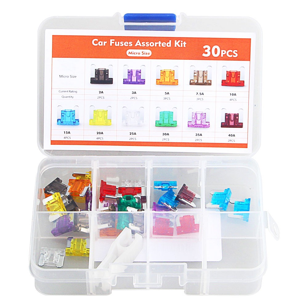 30 Pcs Car Fuse Kit Micro Size Blade Fuses 2A–40A for Car Truck Motorcycle