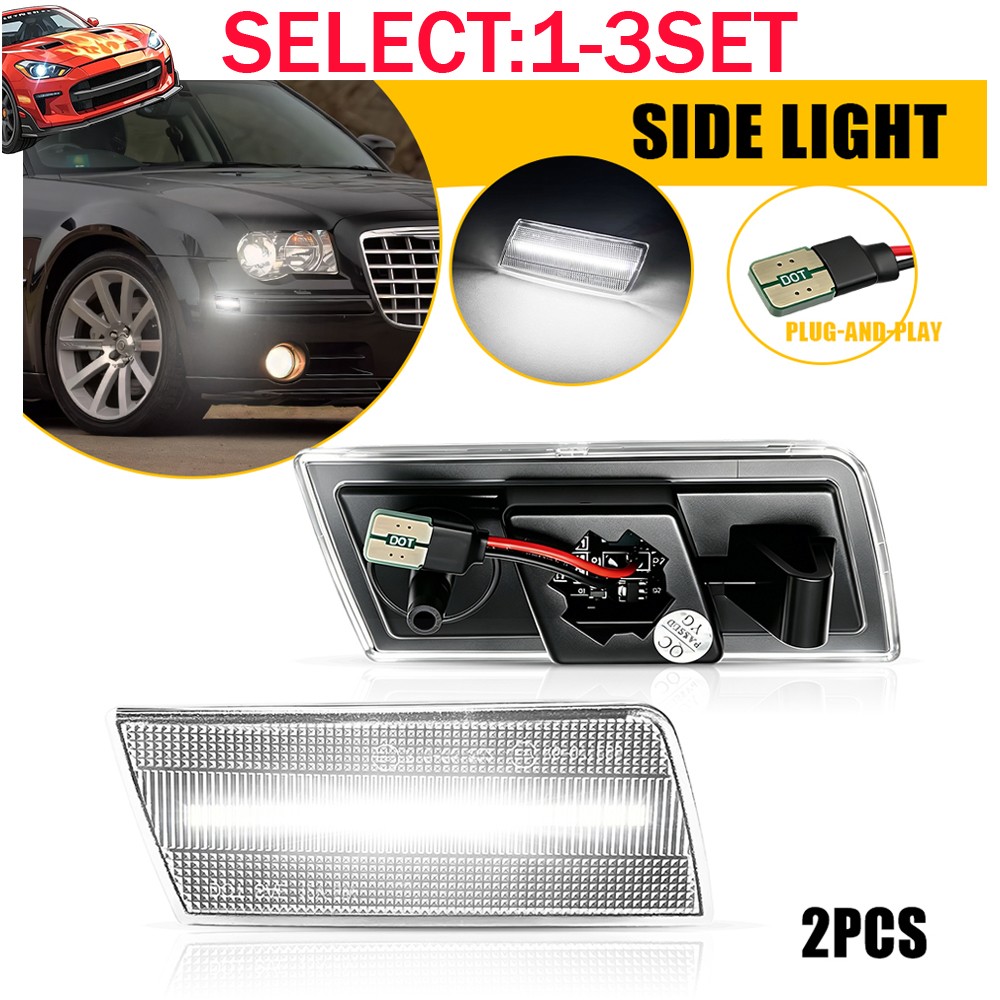 2-6X Clear White LED Side Marker Lights For 2005-09 2010 Chrysler 300 Front IP67