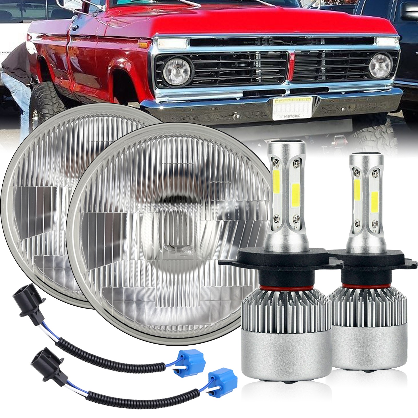 ORIGINAL CLASSIC LOOK Round 7inch LED GLASS Headlight Conversion Chrome pair