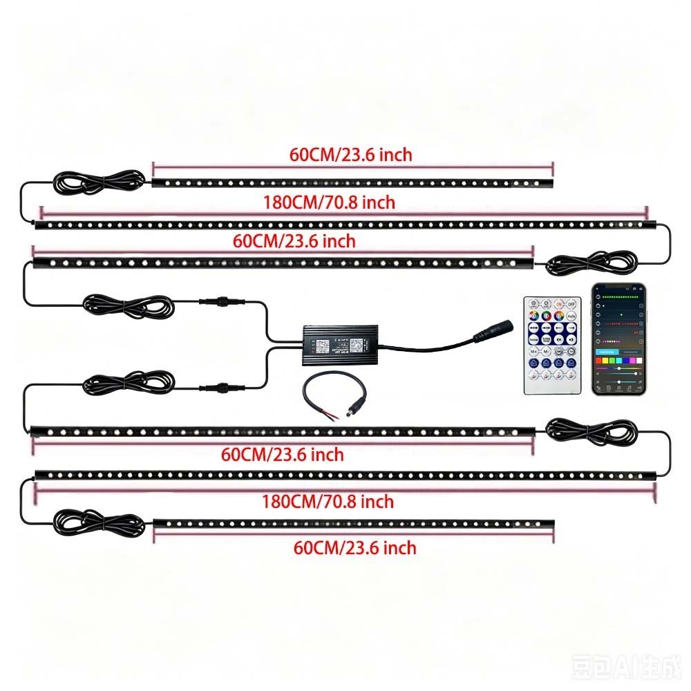 APP Music Multicolor Dream RGB Car Truck chassis LED Neon Strip Lights 6PCS