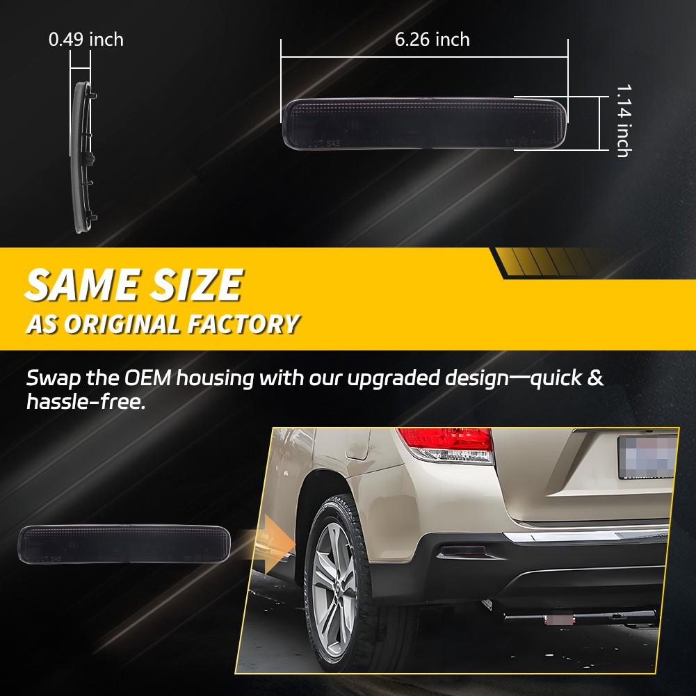 2X Smoked Lens Rear Bumper Reflector Lights For 2011 2012 2013 Toyota Highlander