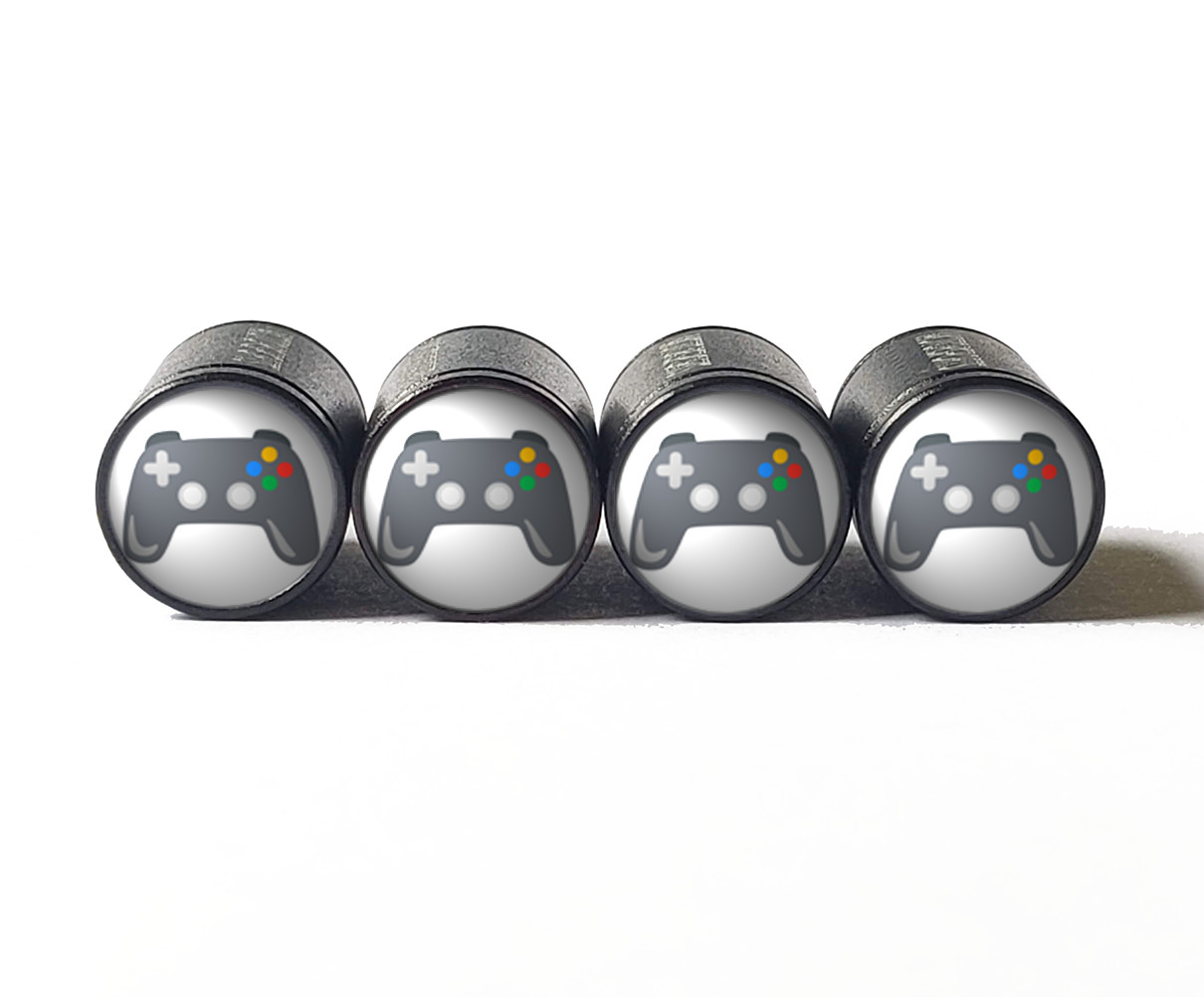 Video Game Remote Tire Valve Caps – Black Aluminum – Set of Four – Universal