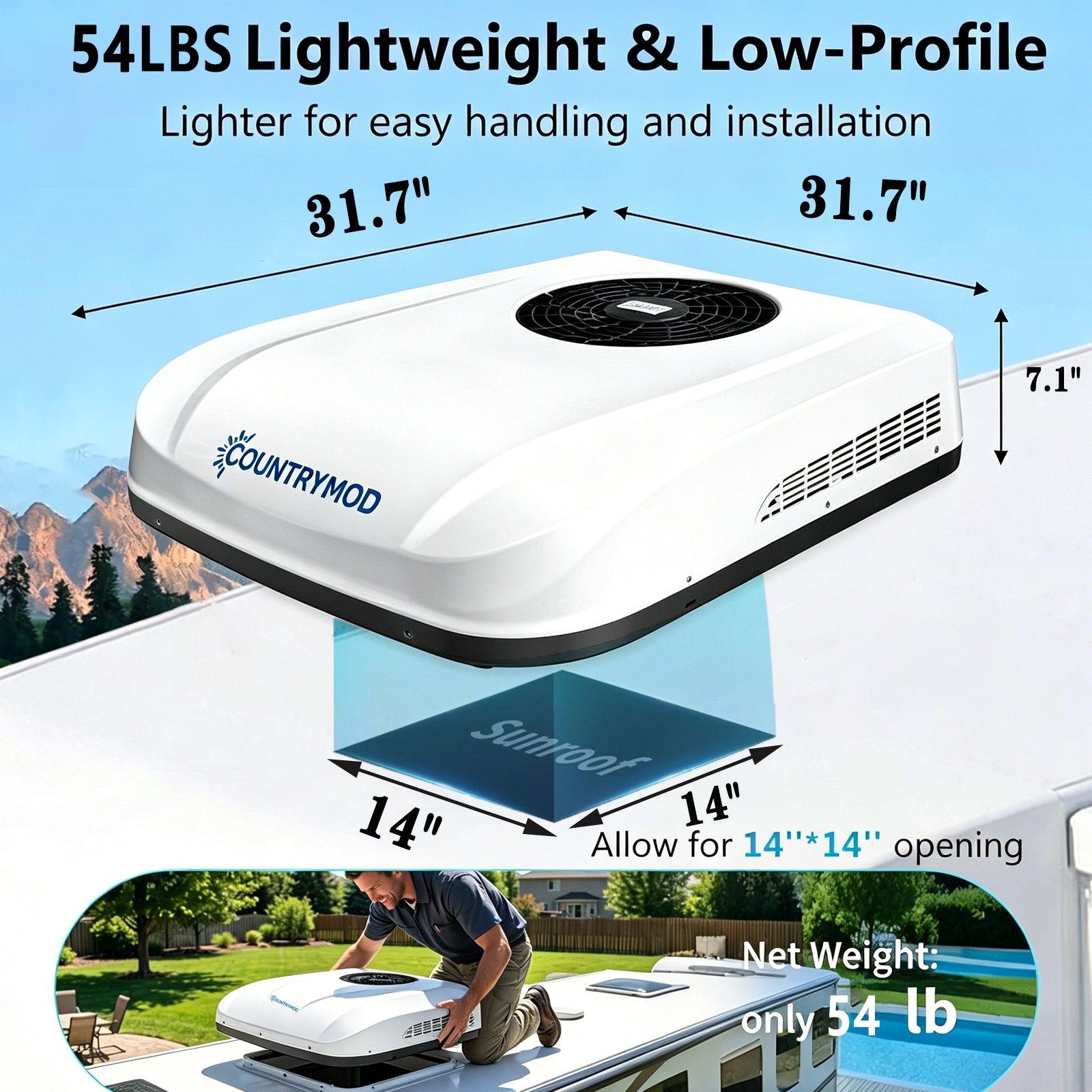 12V 10000 BTU RV Rooftop Air Conditioner Low Profile Camper Cooling A/C Unit