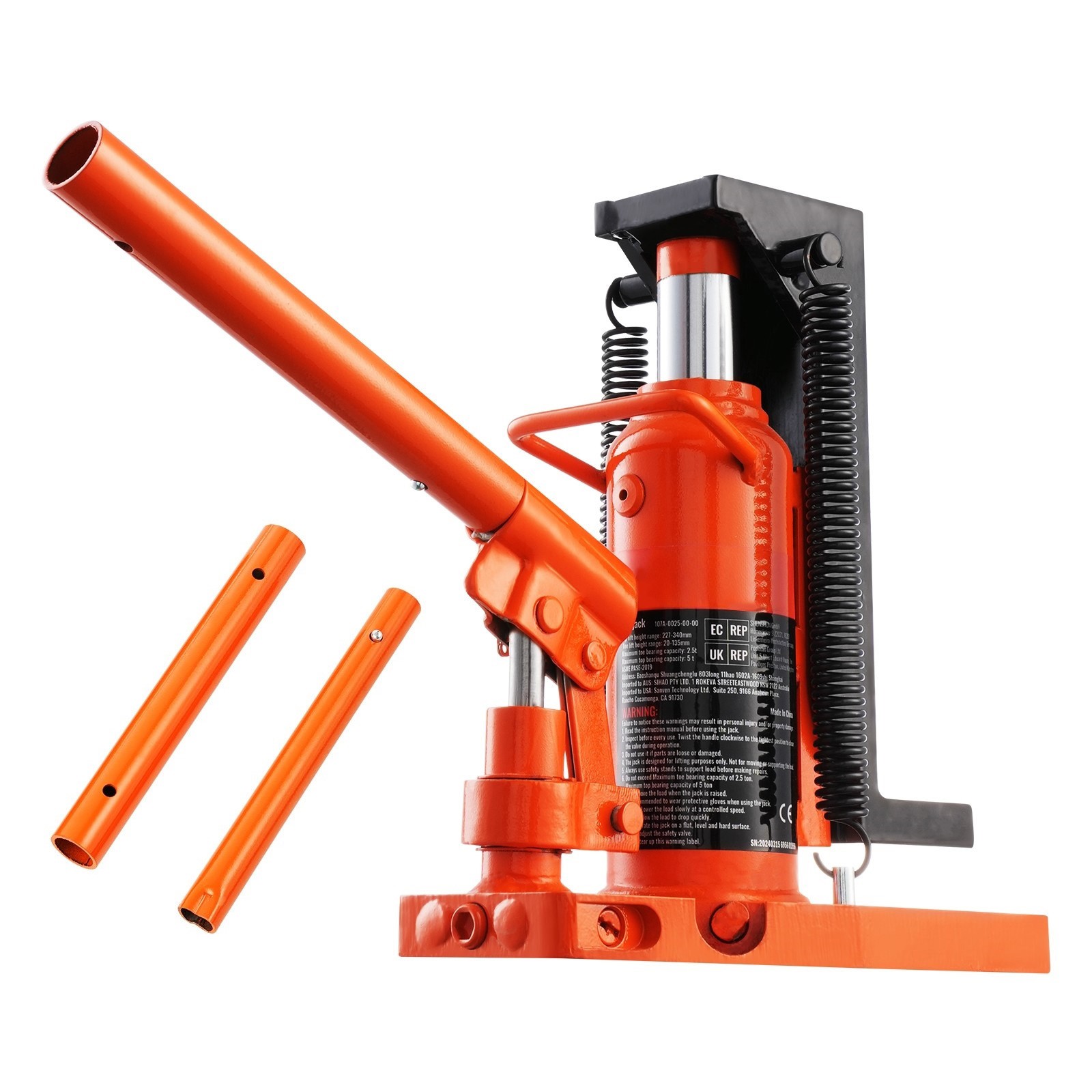 VEVOR Hydraulic Machine Toe Jack Lift Capacity 2.5/5/10 Ton Toe 5/10/20 Ton Top