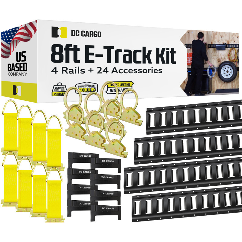 DC Cargo E Track Rails Tie-Down Kit 8′ Etrack Rail, E-track Rings, Anchors, Caps