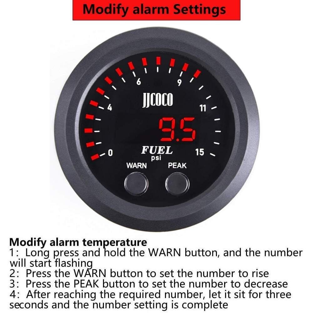 52MM Fuel Pressure Gauge Ultra-Thin DC 12V-24 with 1/8Npt Sensor 0-15psi
