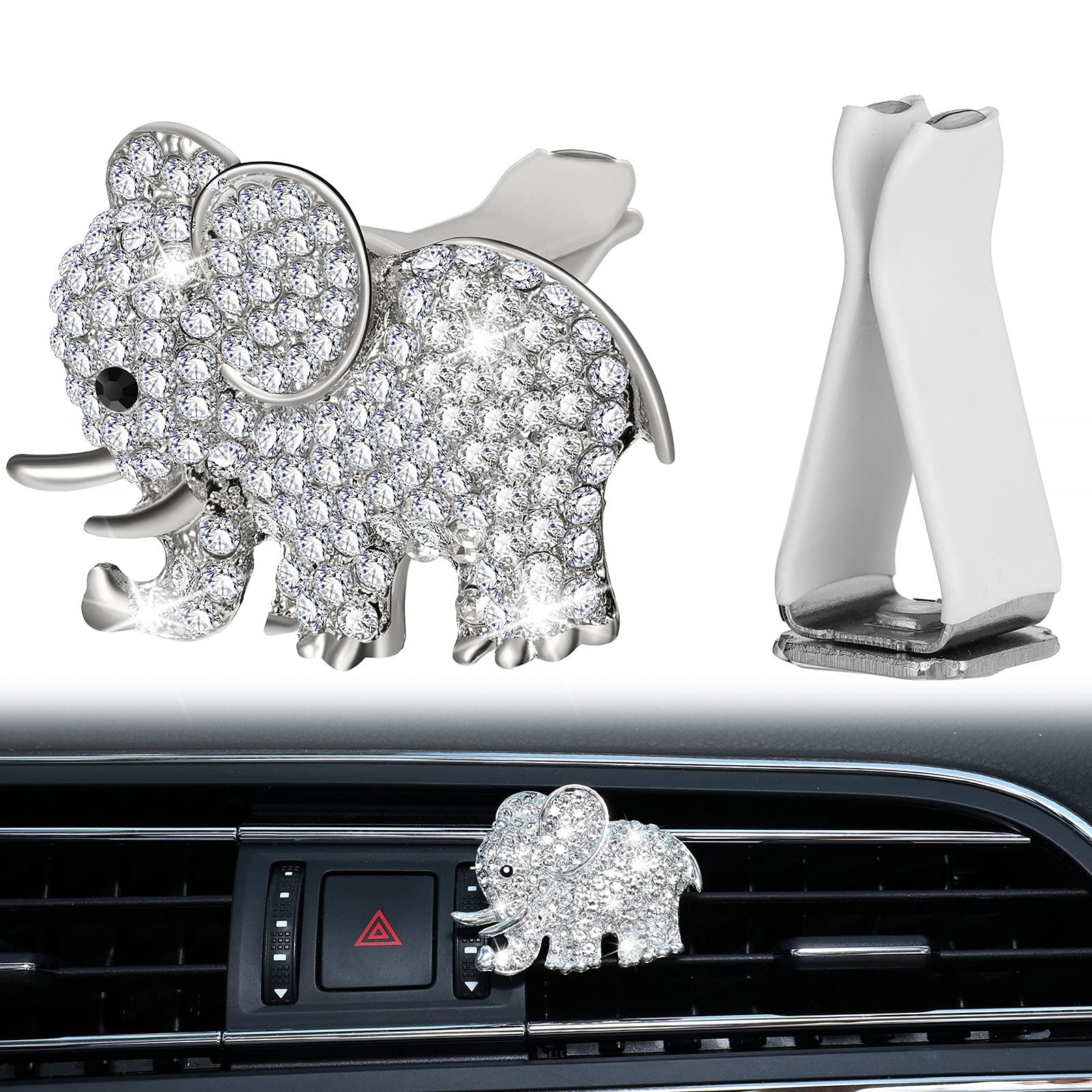 Frienda Bling Car Accessories Rhinestone Elephant 1 Count (Pack of 1), Silver