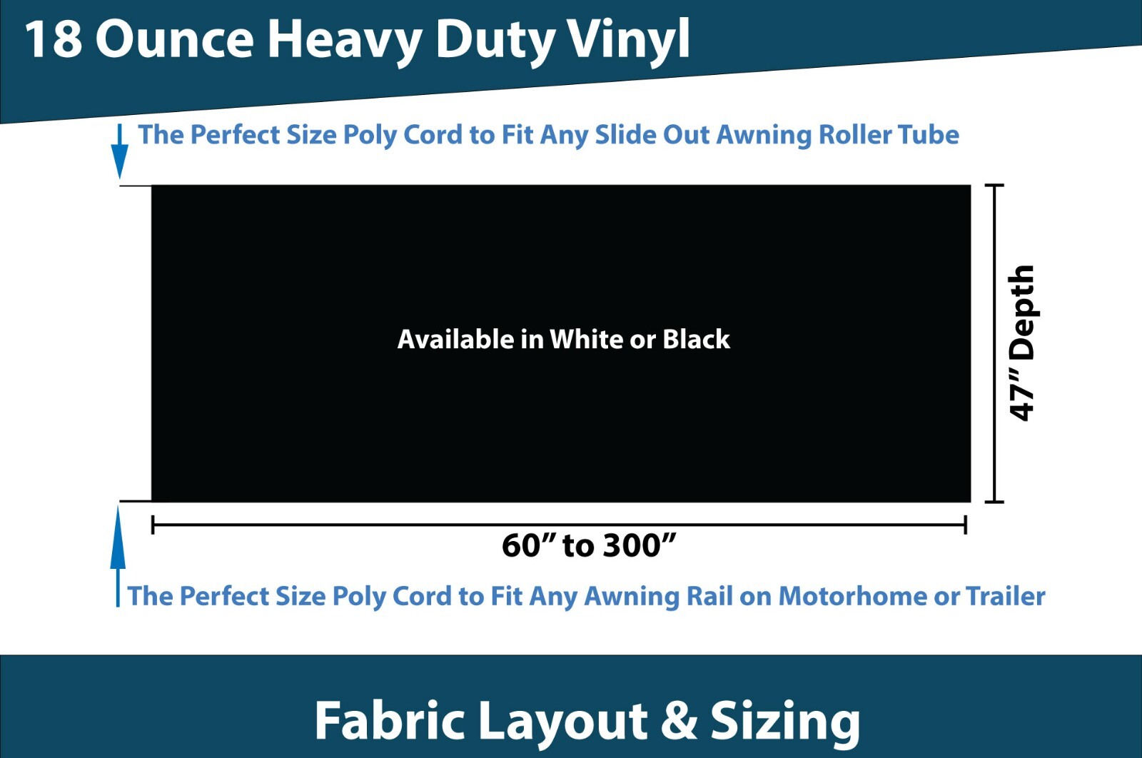 RV Slide Out Awning Replacement Fabric White- 5 Year Warranty Choose Size
