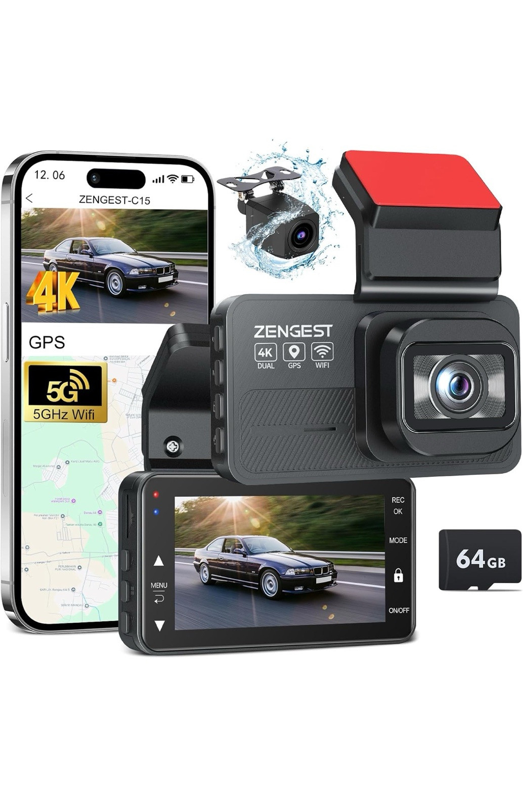 Dash Camera Front Rear 4K Dash Cam For Cars Built-In WiFi & GPS 24H Parking Mode