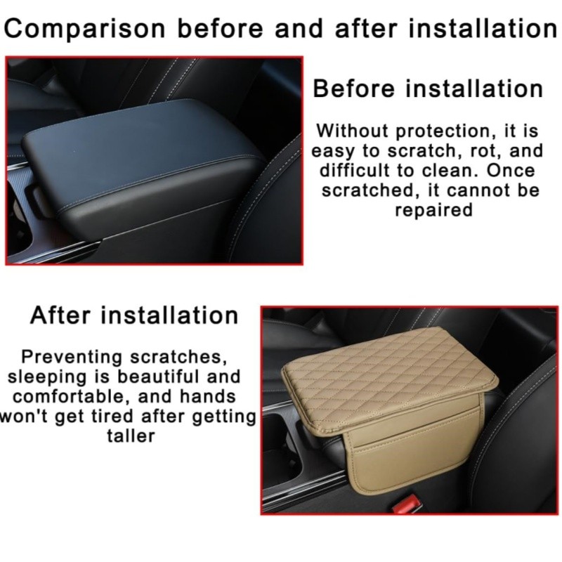 Car Center Console Cover Waterproof Car Armrest Cushion Pad with 2 Storage Bags